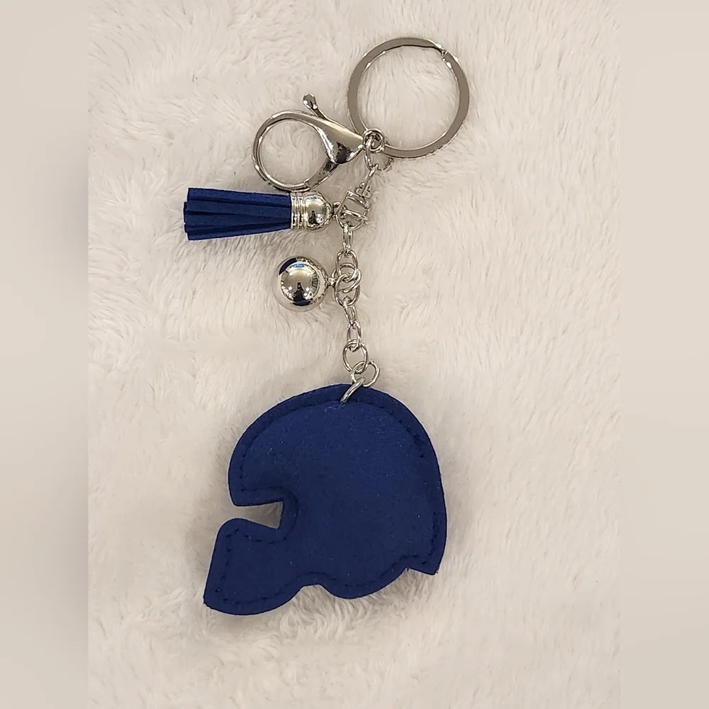 Blue Rhinestone Football Helmet Keychain Bag Charm